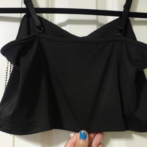 Black rhinestones strands Y2K style crop top with adjustable spaghetti s… - Picture 2 of 7